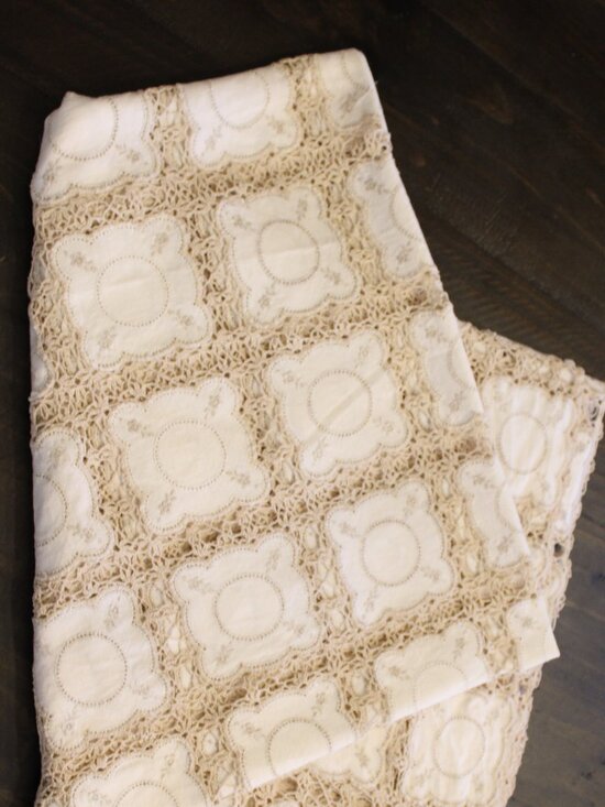 Antique Tablecloth Hand Embroidered granny Squares Linen Crochet Victorian Lace - Picture 6 of 9